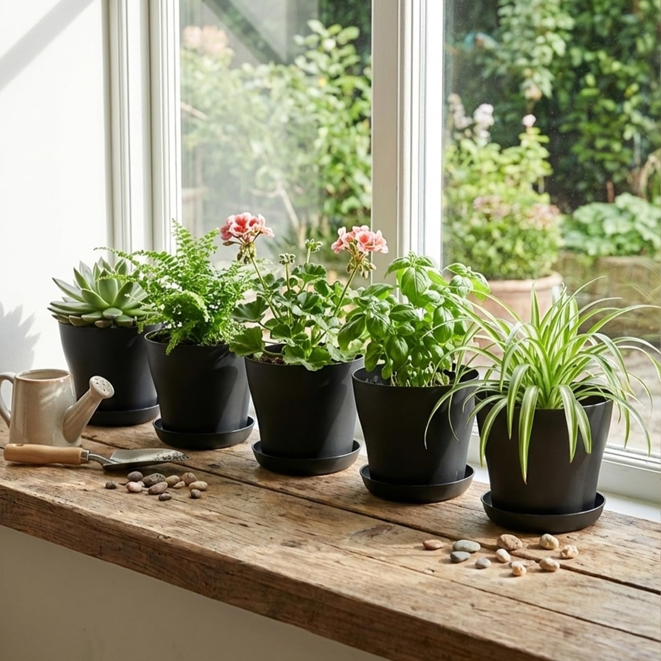 8inch Plant Pot with Large Drainage Holes &Saucer for Indoor Outdoor Plants | 6 Pack 8" Plastic Nursery Pots- Garden
