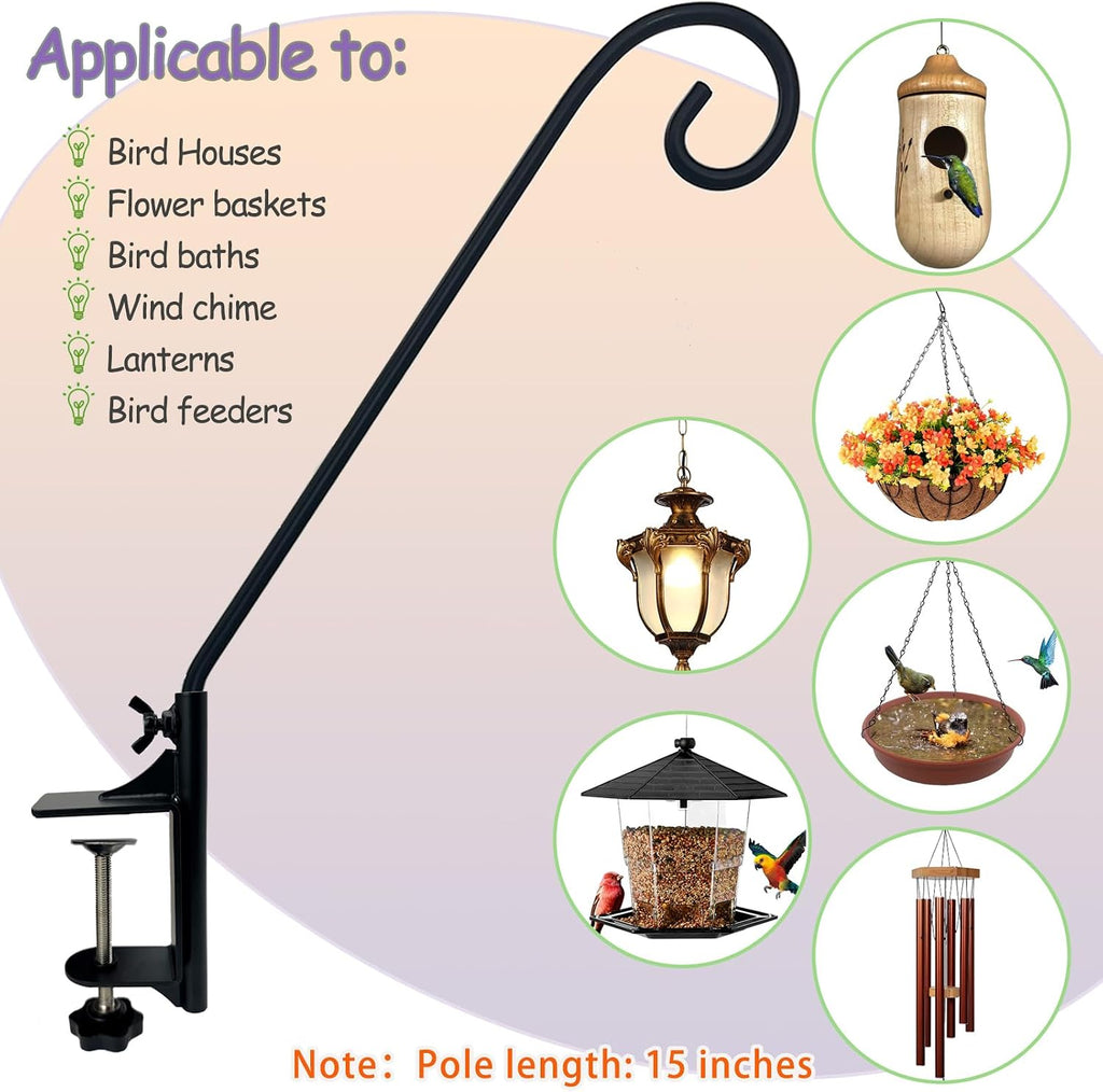 Heavy Duty Deck Hook,360 ° Rotating Design,Pole 15”Long Metal Deck Railing Hooks for Hanging Bird Feeders,Planters,Suet