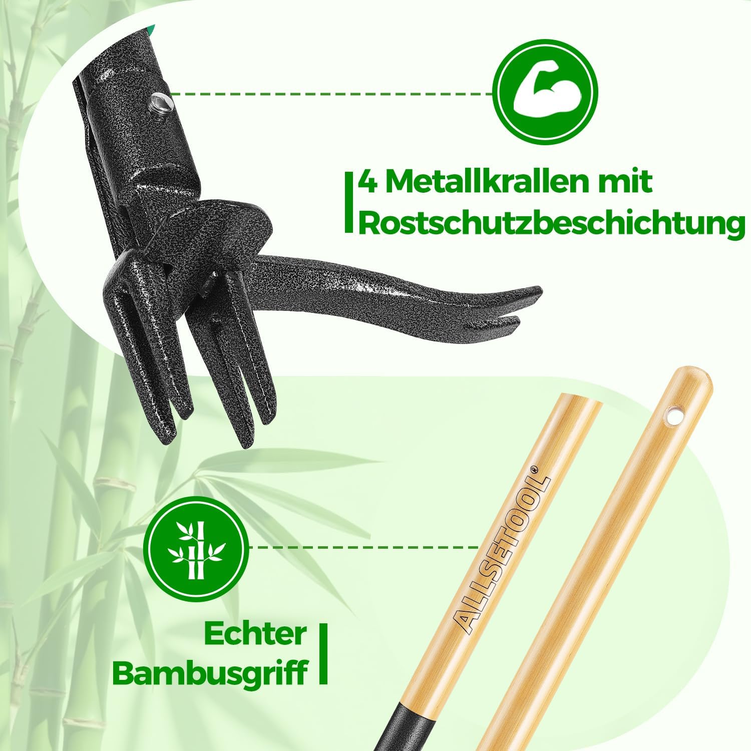 Weed Puller Tool with 2 Weed Eject Feature, 43.7in Stand Up Dandelion Remover Tool, Real Bamboo Handle and Metal 4 Claw