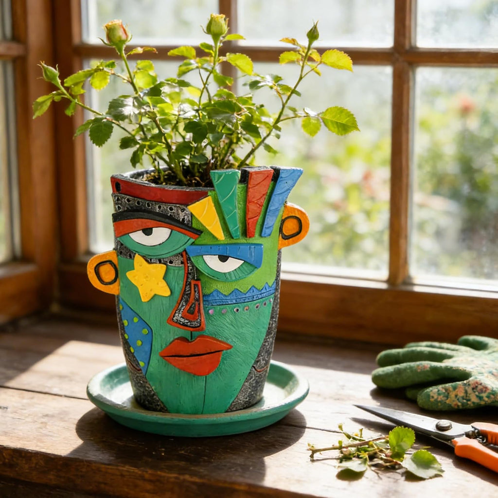 Abstract Face Planter Pot - 8inch Picasso Style Unique Plant Pots | Planters for Indoor Plants with Drainage Hole, Fun