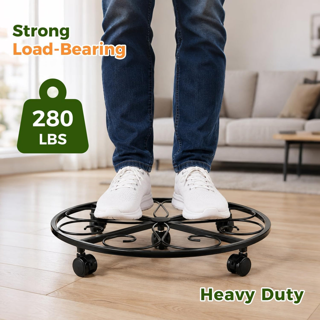 3 Packs 18” Plant Caddy with Wheels Metal Plant Stand on Wheels for Indoor and Outdoor Plants Rolling Plant Stand with