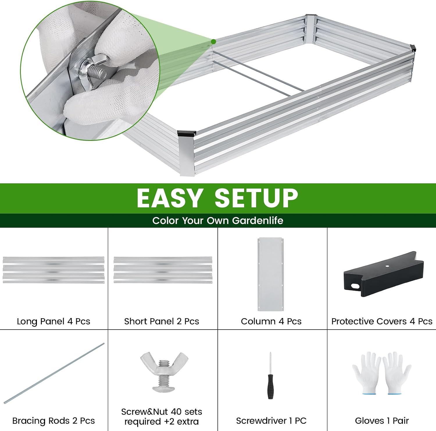 G GOOD GAIN 2Pcs Galvanized Raised Garden Bed 8x4x1ft for Herbs, Silver | Metal Planter Box Outdoor, Rectangular Raised