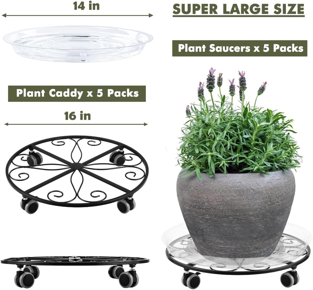 5 Pack Plant Caddy with Wheels Heavy Duty 16 Inch Large Metal Plant Stand with Wheels Plant dolly Rolling Plant Stand