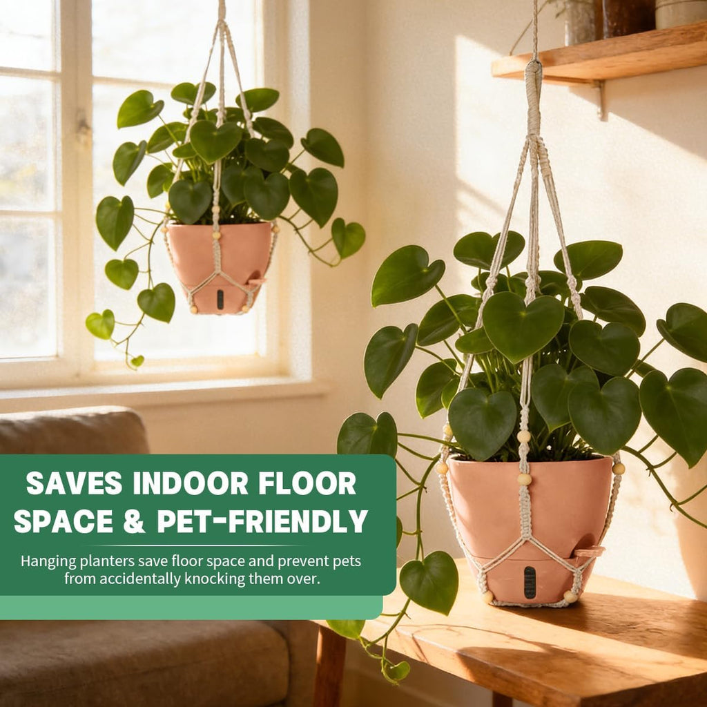 Self-Watering Hanging Planters for Indoor Plants Set 2-Piece Includes Plant Hanging Pot, Drainage-Hole Hanging Pot, and