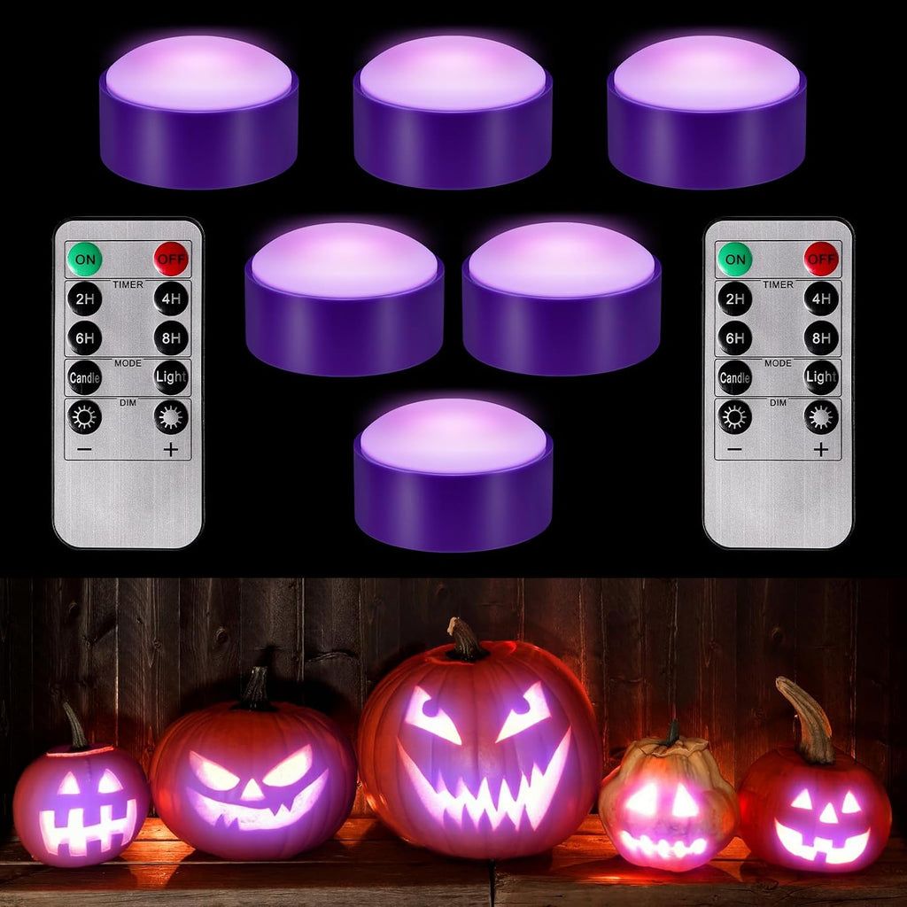 Riakrum 6 Pack Halloween Pumpkin LED Lights, Purple,Purple Light