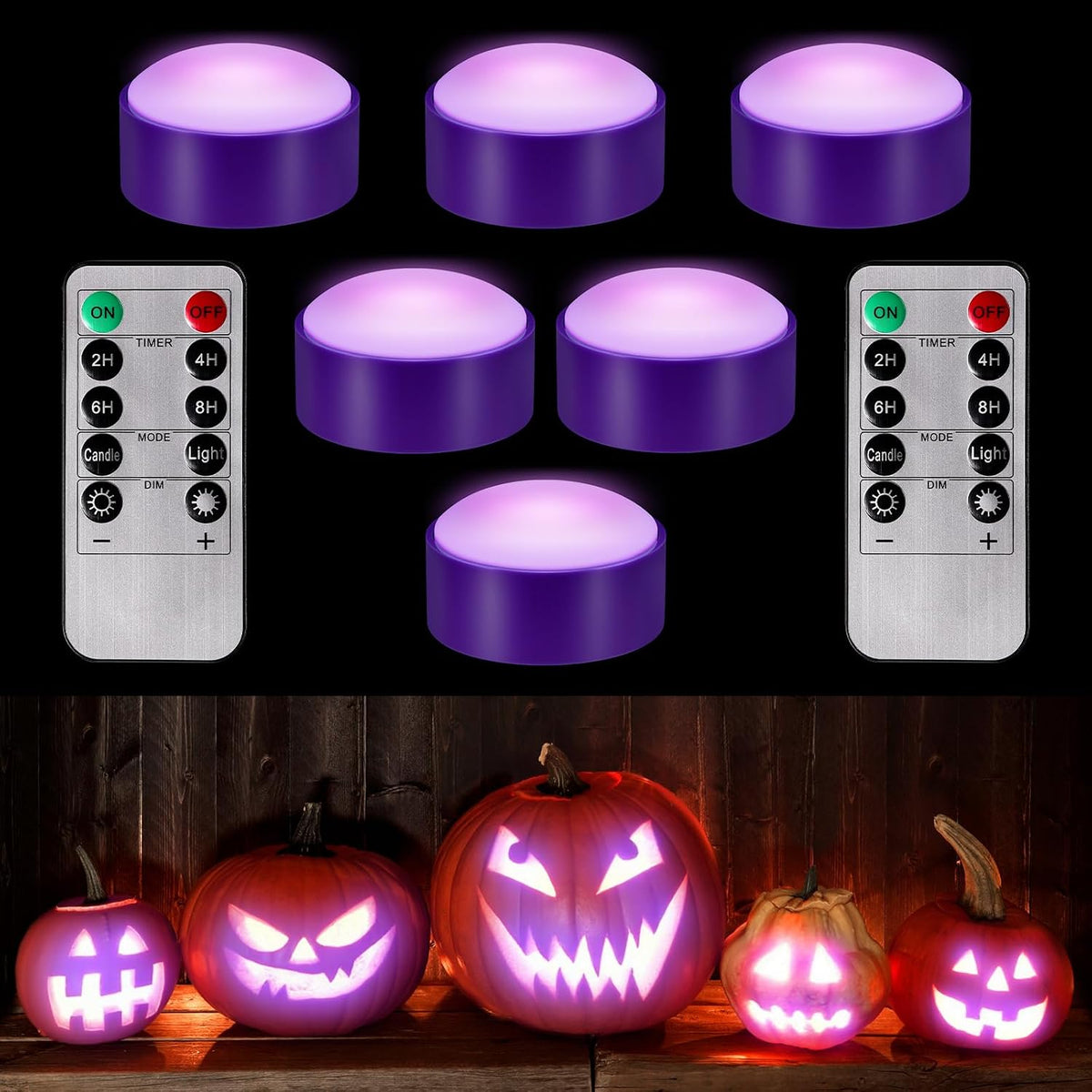 Riakrum 6 Pack Halloween Pumpkin LED Lights, Purple,Purple Light