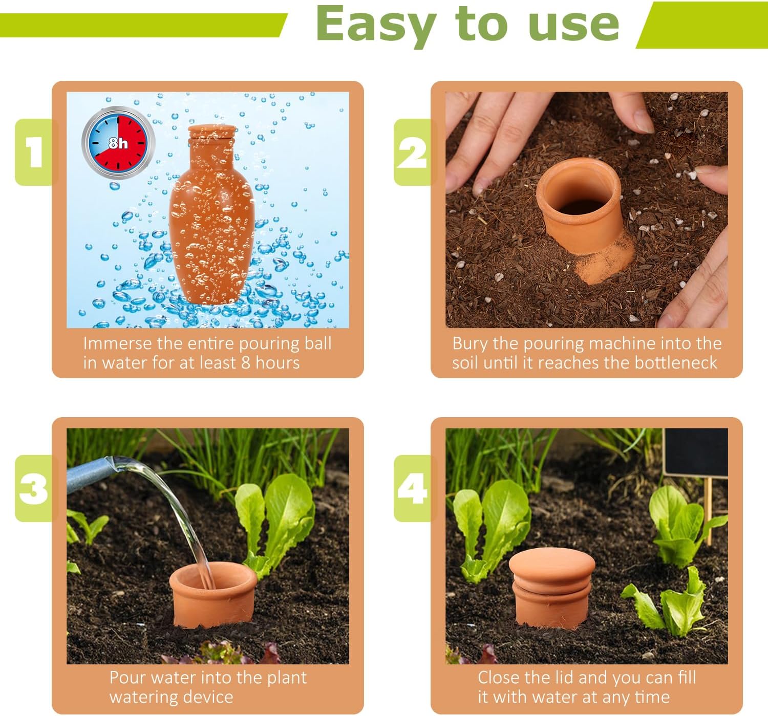 8pcs 3.1 * 3.1 * 6in Olla Pots for Garden Olla Watering System Terracotta Watering Pots Olla Watering Pot with Lid