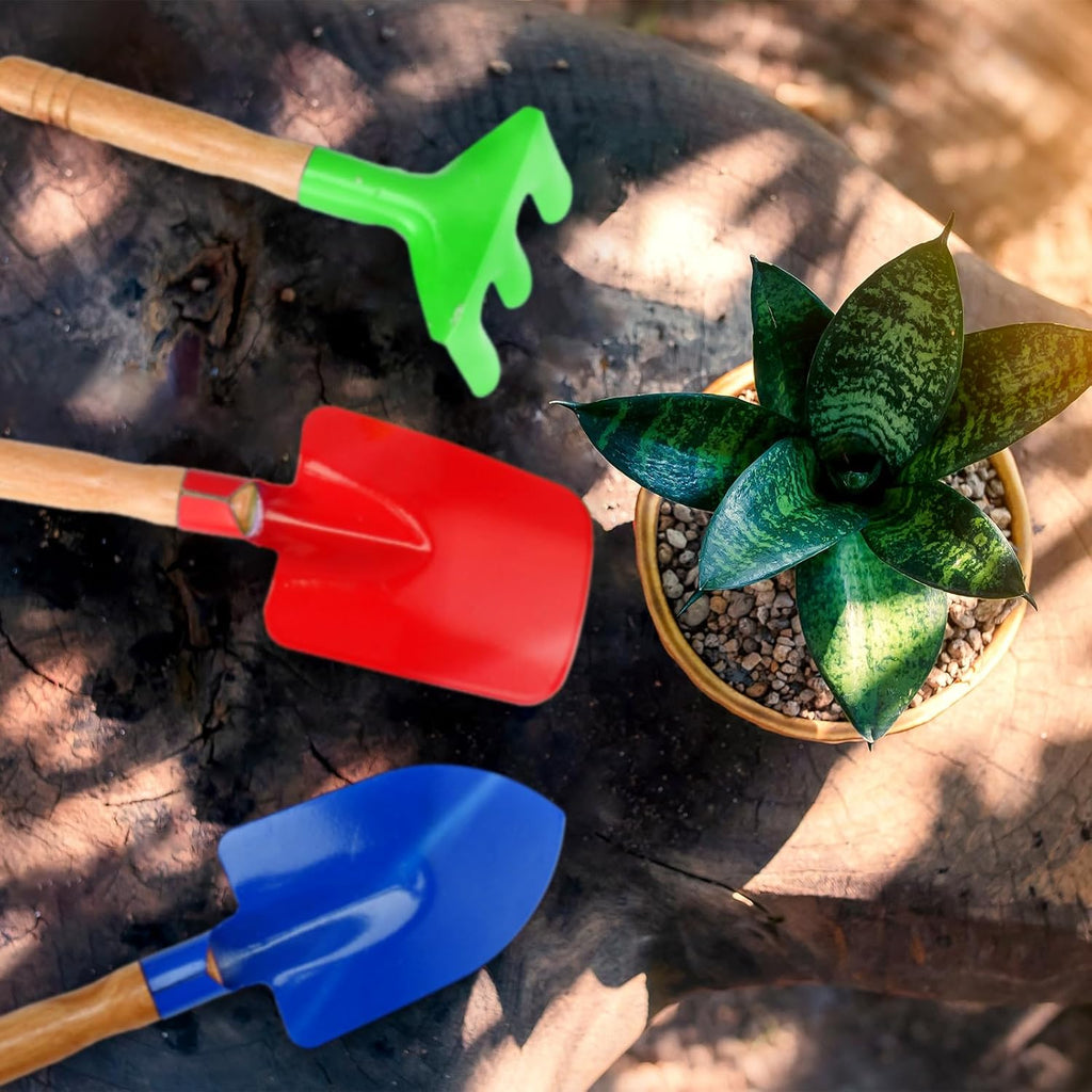 Gisafai 24 Pcs Kids Gardening Tools Set Metal Kids Garden Tools with Sturdy Wooden Handle Safe Toddler Gardening Set