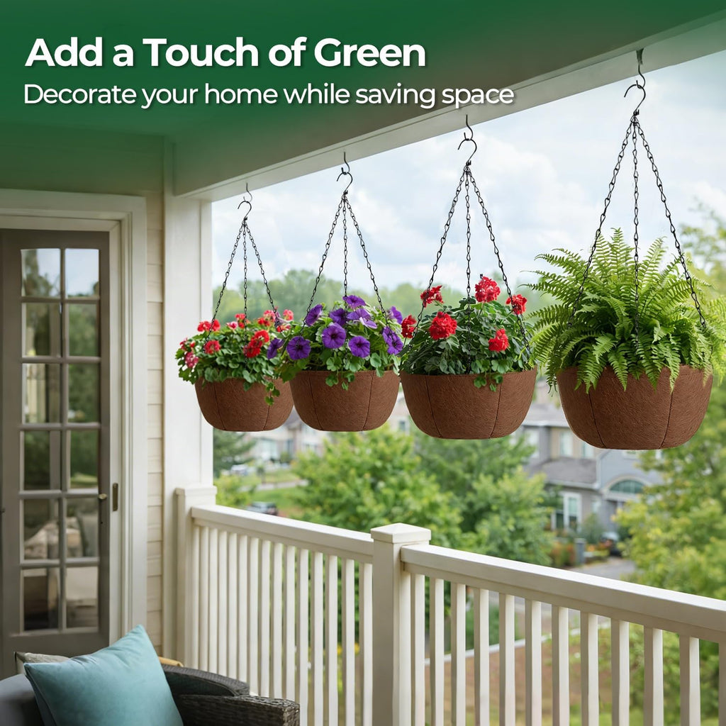 T4U Hanging Planter for Plants Outdoor 12 Inch, Fabric Pots 4 Pack | Breathable hanging grow bags with sturdy straps