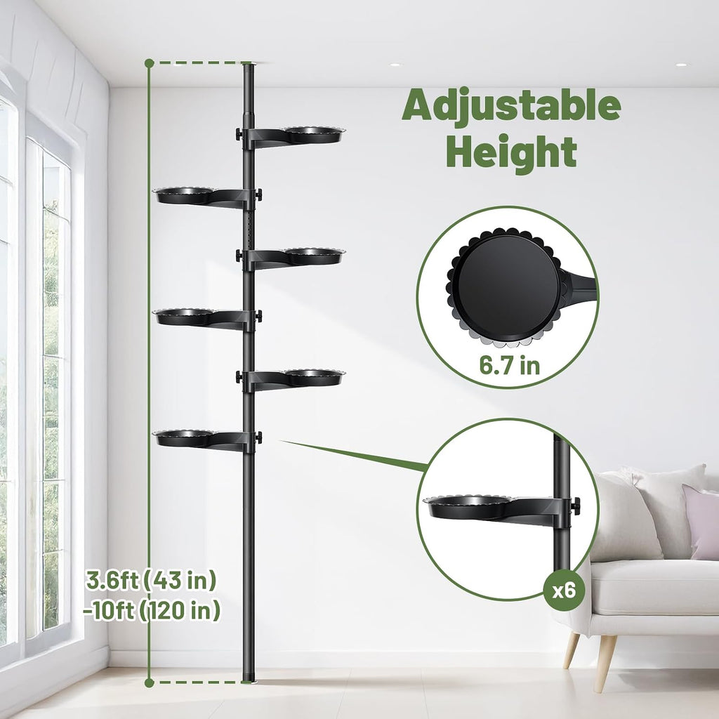 Tension Rod Plant Stand, Plant Poles for Hanging Plants Indoor, 6 Tier Tension Pole Plant Hanger, Floor to Ceiling