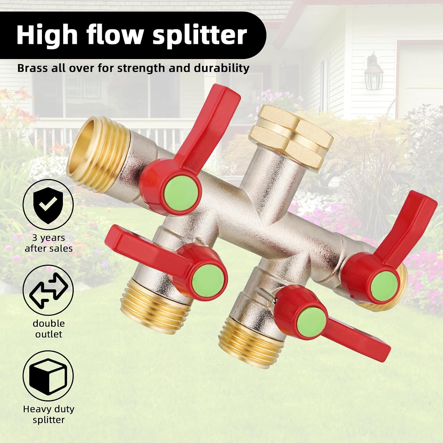EJW Hose Splitter 4 Way, Garden Hose Splitters,Water Hose Splitters, Hose Bib Splitter, 4 Way Heavy Duty High Flow