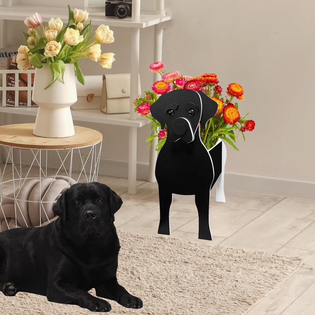 Black Labrador Dog Planter Pots, Animal Shaped Flower Pot | Cute Plant Gift for Women and Pet Lovers, Indoor Outdoor
