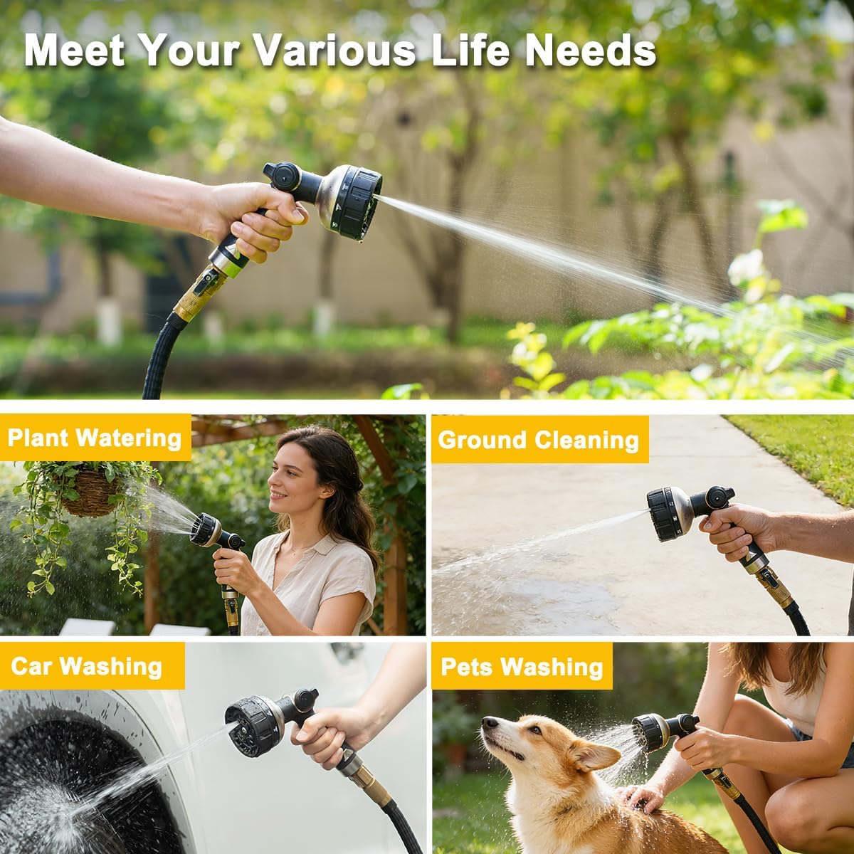 FANHAO Thumb Control Garden Hose Nozzle Heavy Duty Metal, 10 Spray Patterns | Rustproof Leak Proof, Comfortable