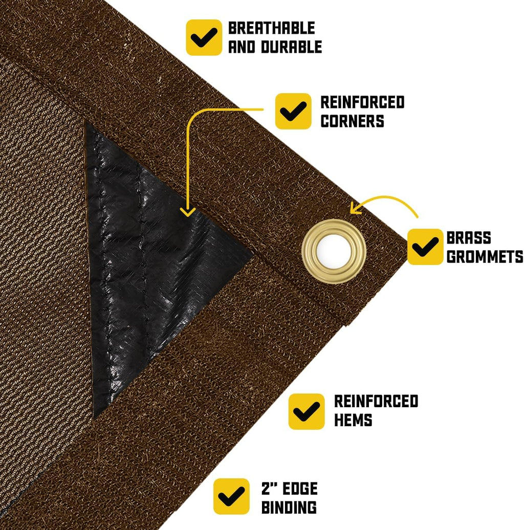 Core Tarps 60% Brown Shade Cloth with Grommets - 20 X 20 FT Heavy Duty Mesh Tarp - Sun Shade Cloth for Garden