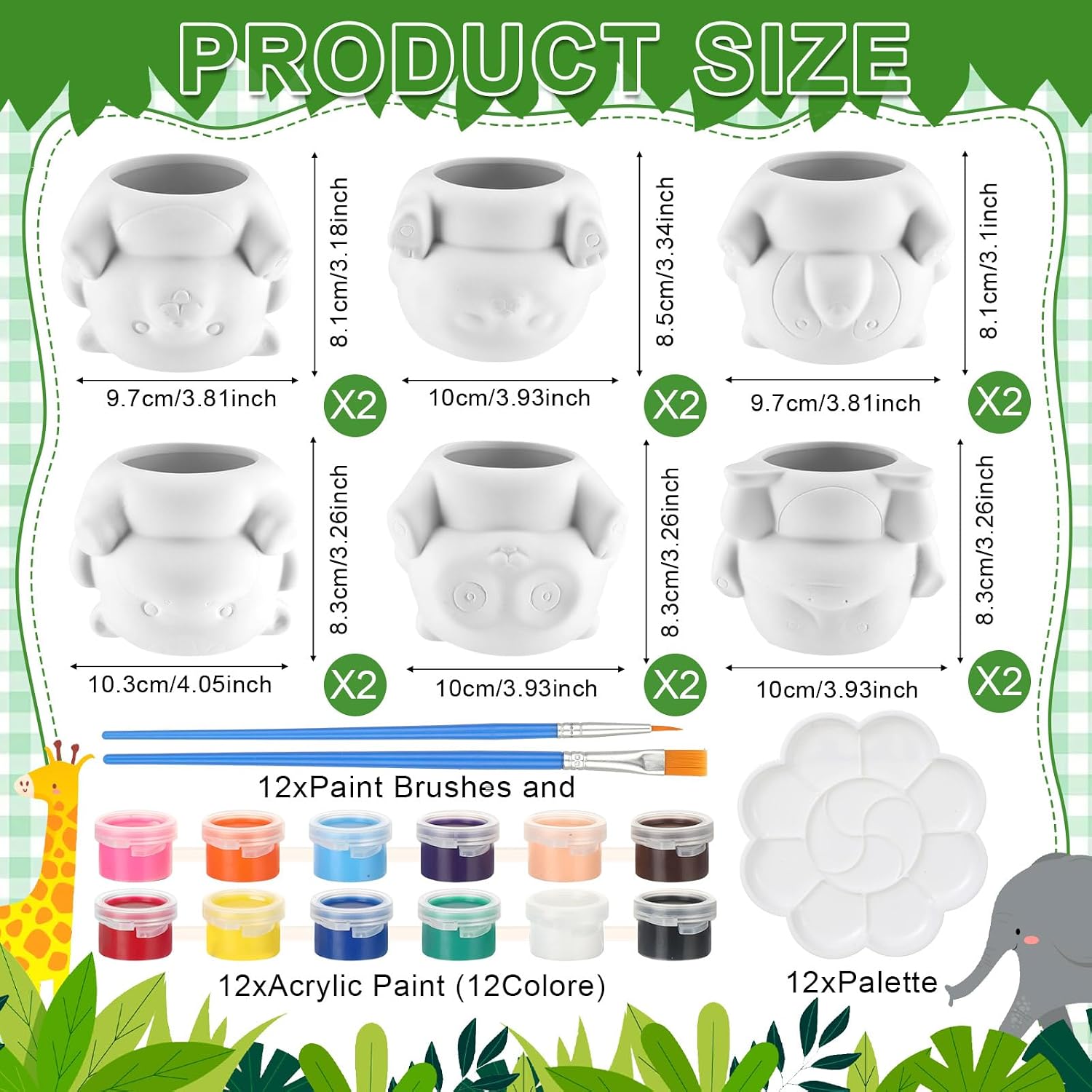 Chuangdi 12 Sets DIY Ceramics Succulent Animal Pots to Paint, Classic Style