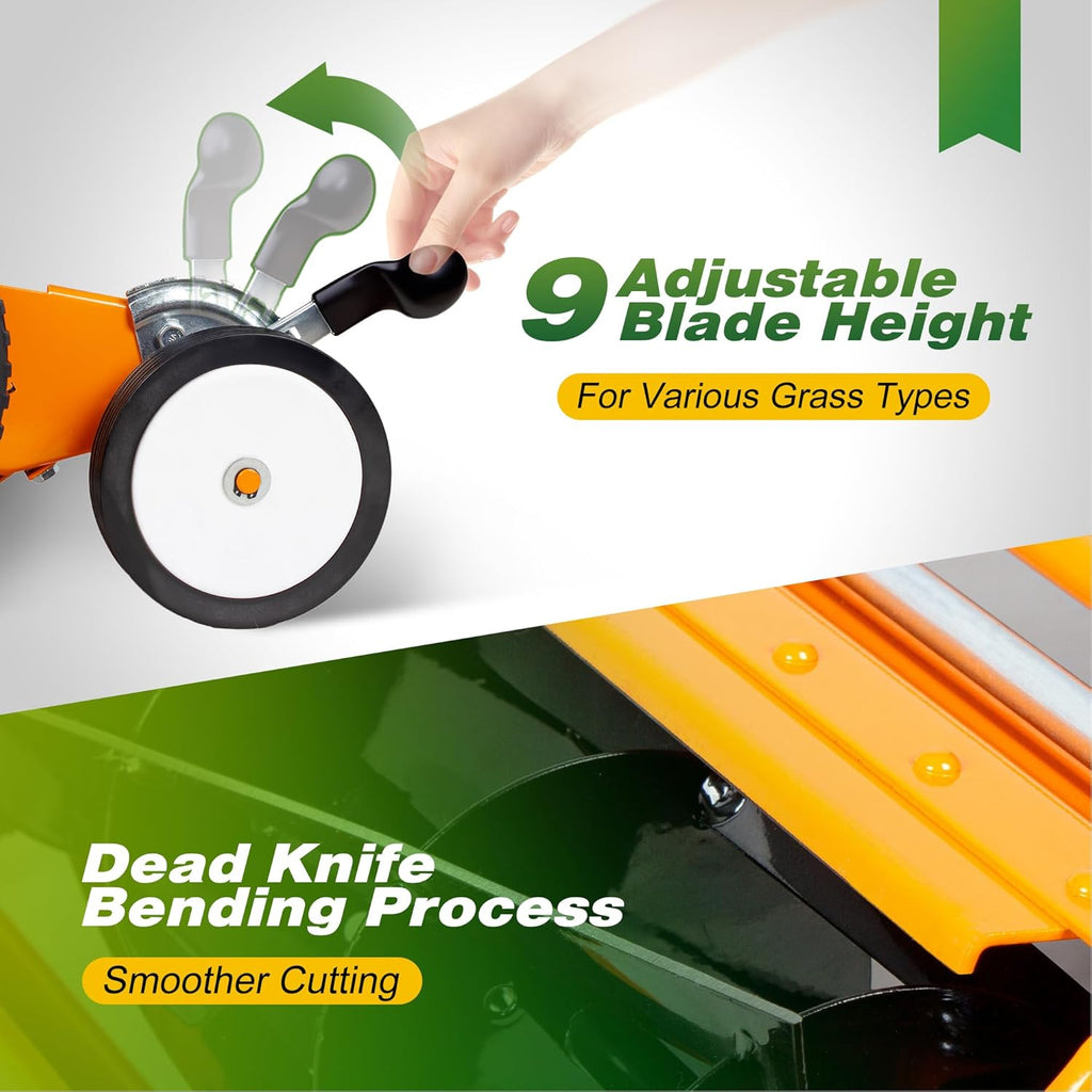 Walensee 18-Inch Manual Lawn Mower, 5-Blade Push Reel, 9 Heights | Precision-Ground Alloy-Steel Blades Deliver Clean