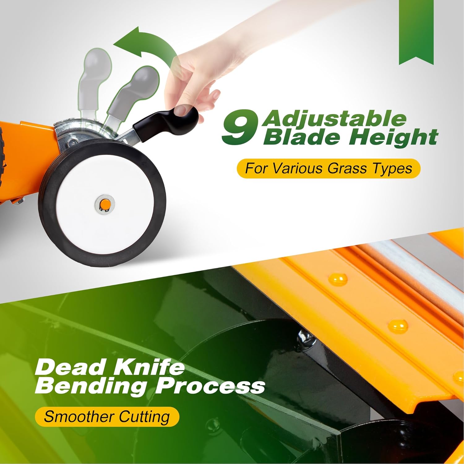 Walensee 18-Inch Manual Lawn Mower, 5-Blade Push Reel, 9 Heights | Precision-Ground Alloy-Steel Blades Deliver Clean