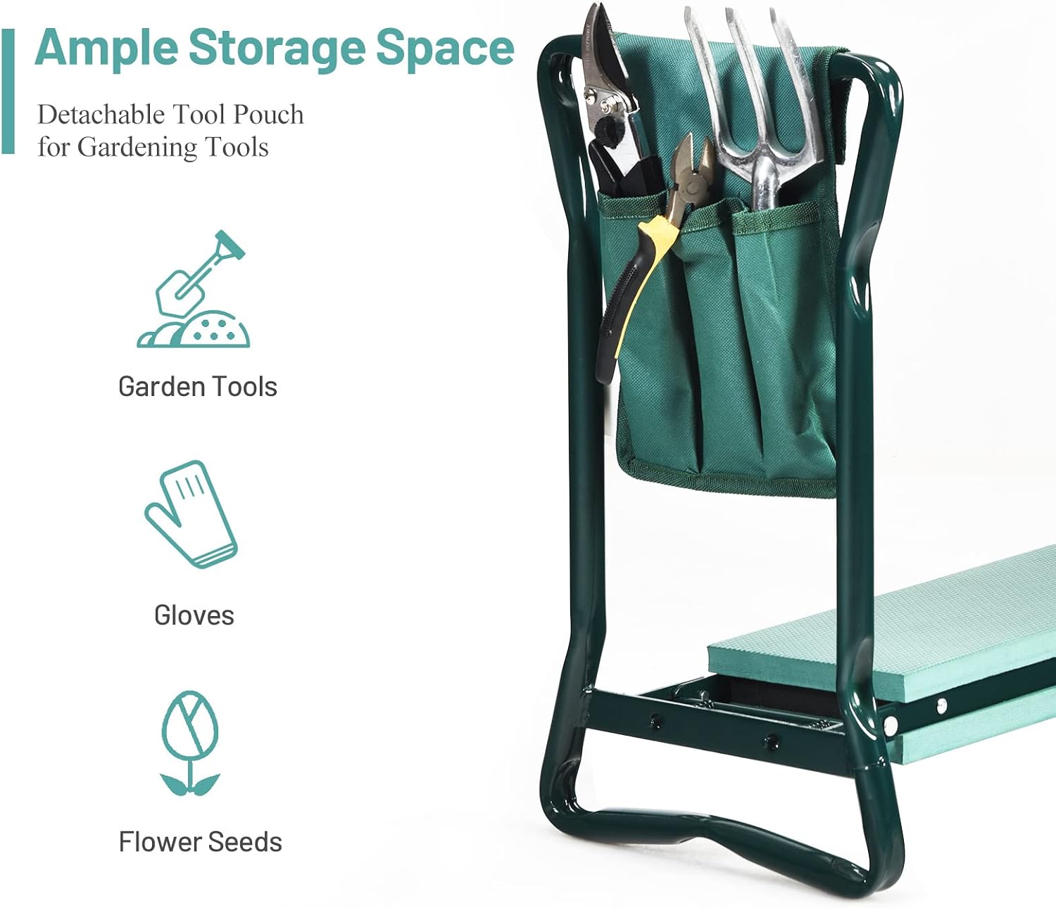 2-in-1 Garden Kneeler & Seat, Folding Seat w/EVA Foam Kneeling Pad & Removable Tools Pouch, Sturdy Steel Frame, No