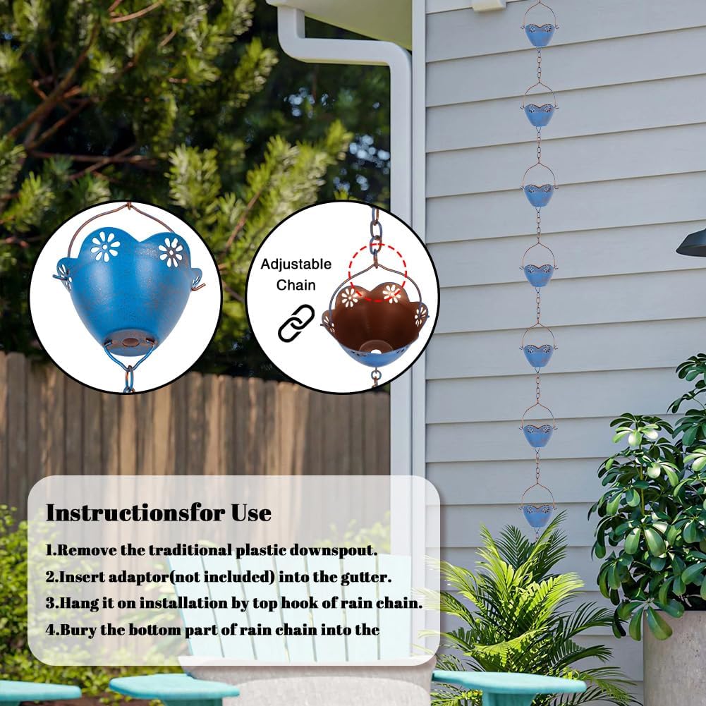 8.2 FT Lotus Rain Chains for Gutters, Eaves, Drainage