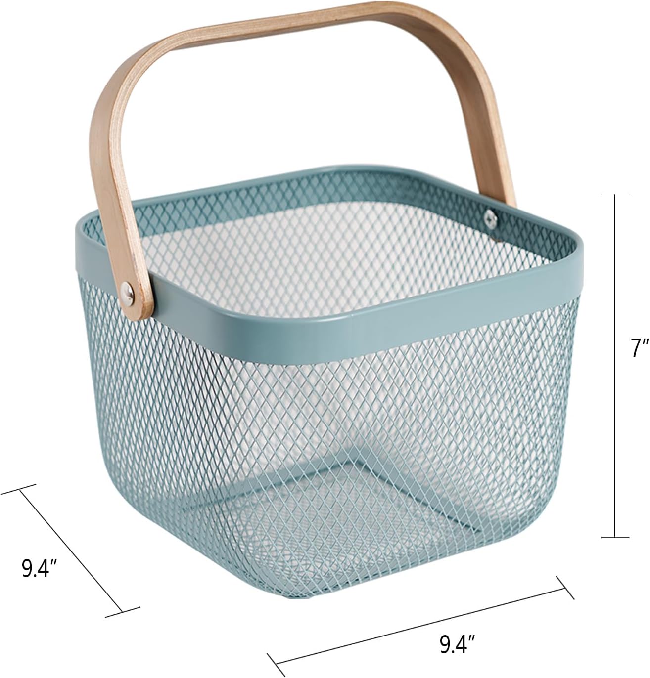 Metal Mesh Steel Harvest Basket, Wire Garden Basket with Handle | Square Multi-Functional Storage Organizer for