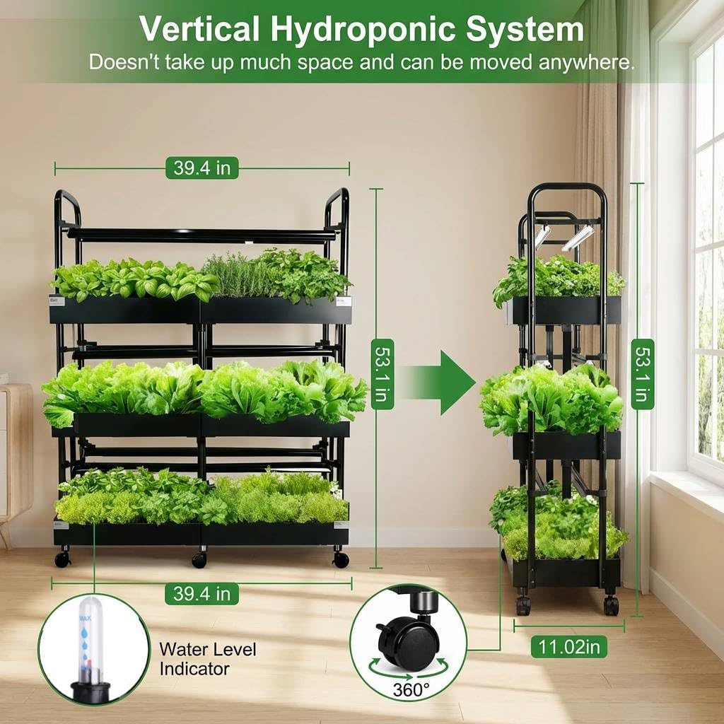 3-Tier Hydroponics Growing System, 88 Pods with LED Grow Lights | 3-tier, dual pump, dual medium, 88 pods, full