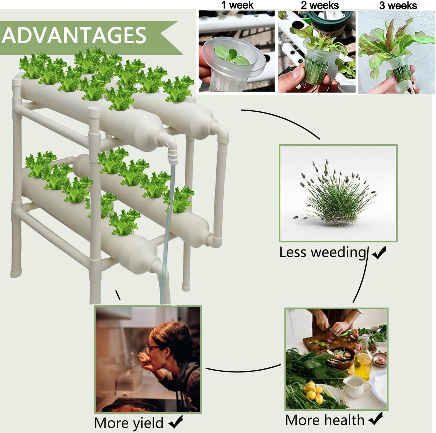 INTBUYING Hydroponic Growing System 20 Holes 4 Pipes 2 Layer Plant Site Grow Kit with 110V Pump Extra-Lage Planting