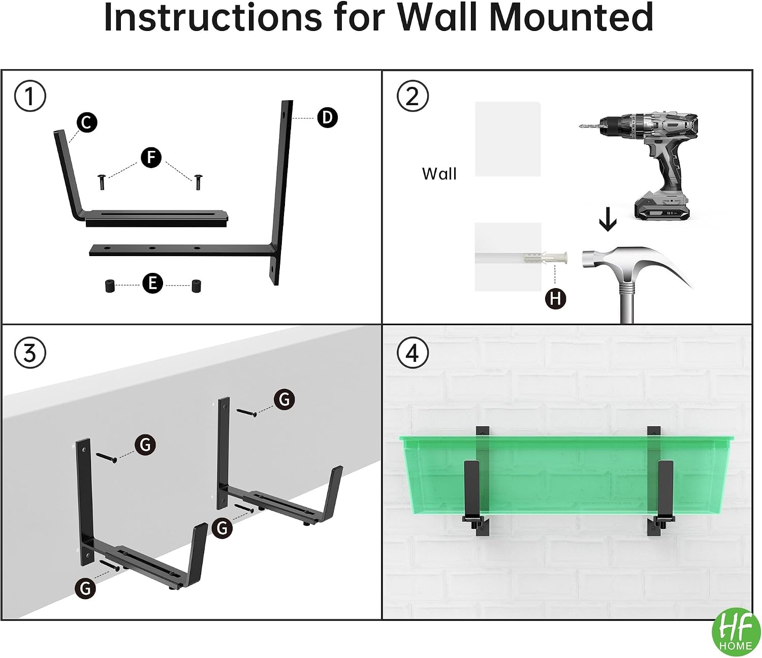 HFHOME 4 PCS Adjustable Planter Box Brackets (6 to 12.5 in), Universal Window Box Brackets, Heavy Duty Metal Flower Box