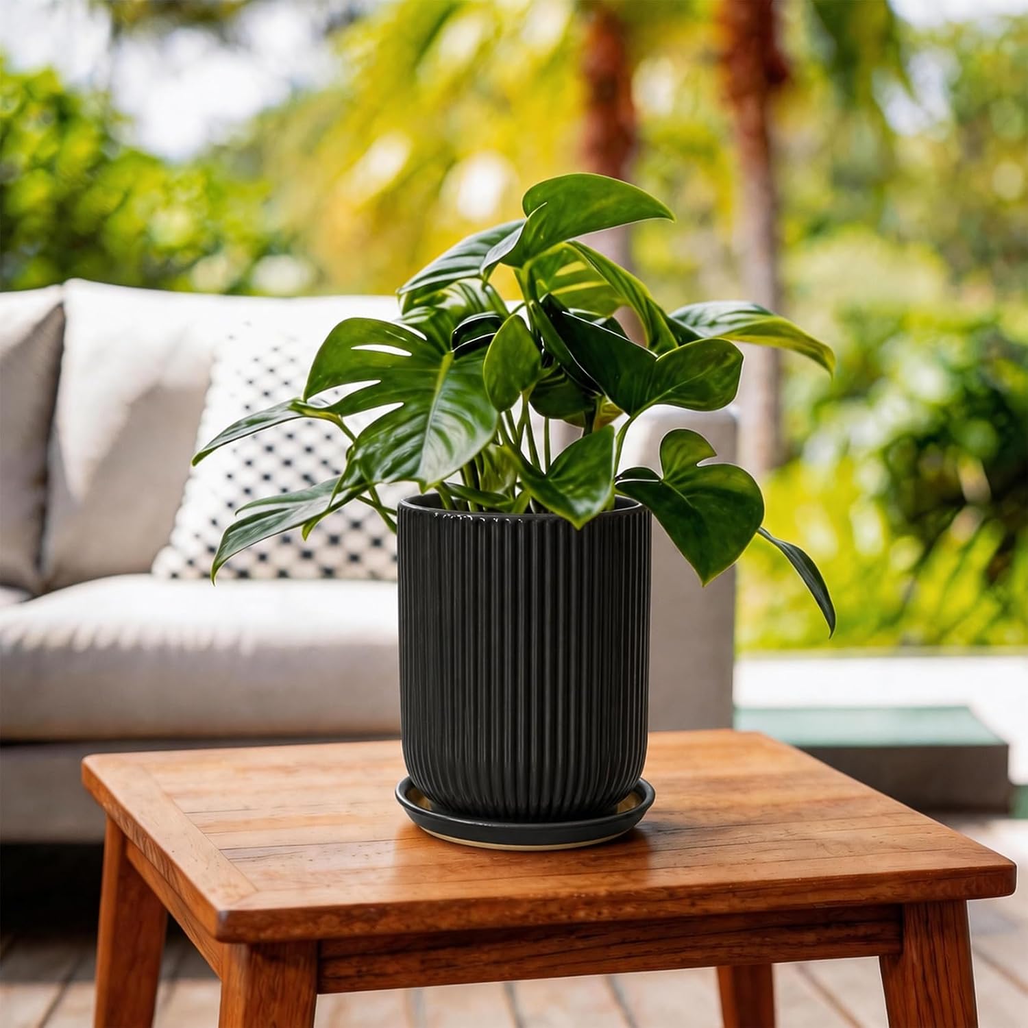Deep Dream 8 Inch Ceramic Pots for Plants, Heavy Plant Pot for Indoor Outdoor Plants, Large Plant Pot with Drainage