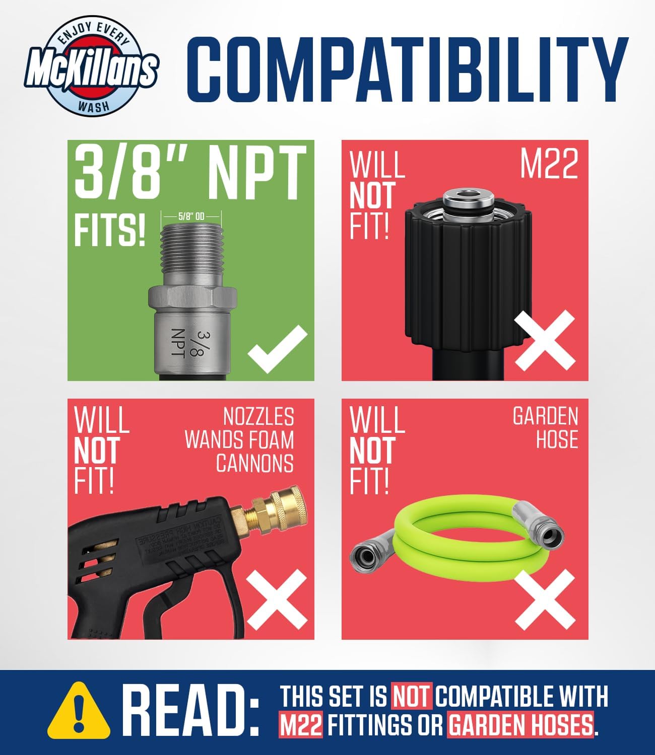 McKillans® 3/8" NPT Automatic Pressure Washer Quick Connect Kit of 4 - Stainless Steel - 3/8" Pressure Washer Quick
