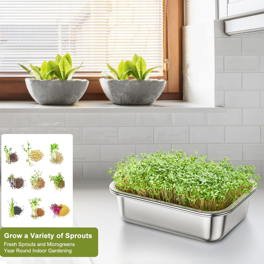 FANHAO 2-Pack Sprouting Tray Kit, Stainless Steel Soil-Free Cultivation Germination Tray, Healthy Wheatgrass Grower