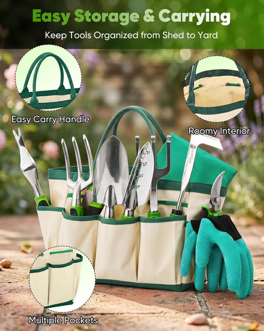 Garden Tool Set Gardening Tools - Heavy Duty Aluminum Tool Kit with Non-Slip Handle, Gardening Gloves and Tool Bag for