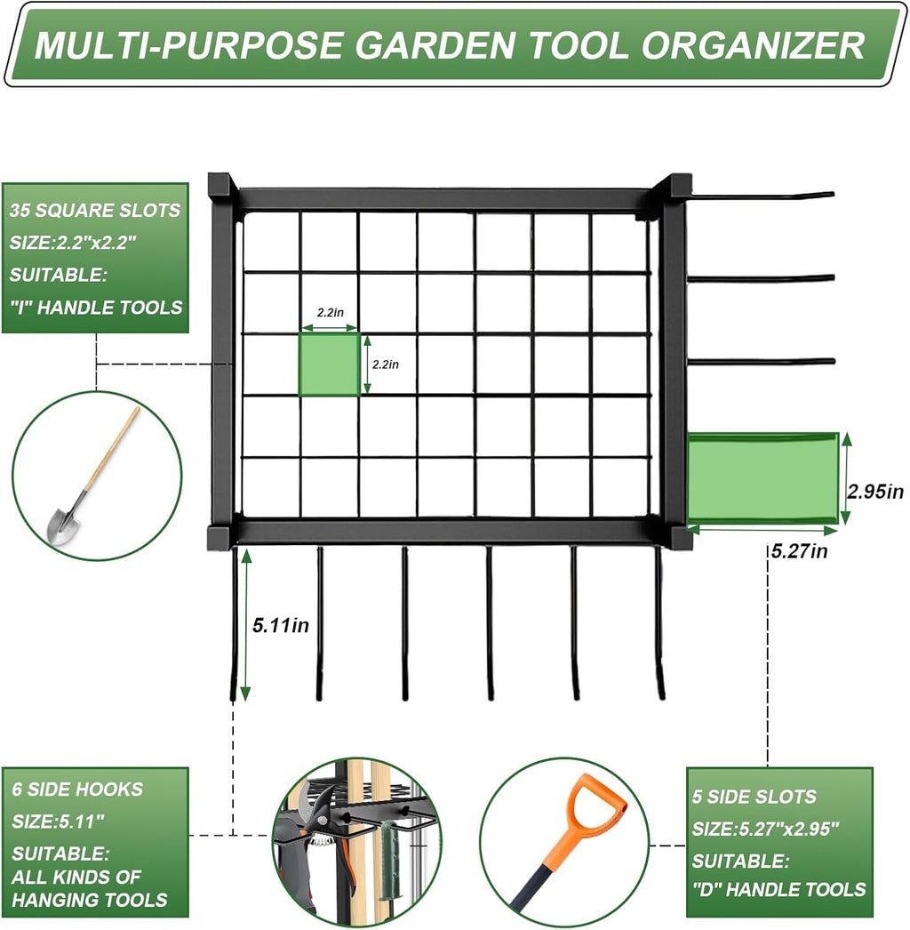 Garden Tool Organizer, Garden Yard Tool Rack for Garage, Garage Organization and Storage, Metal Yard Tools Storage up