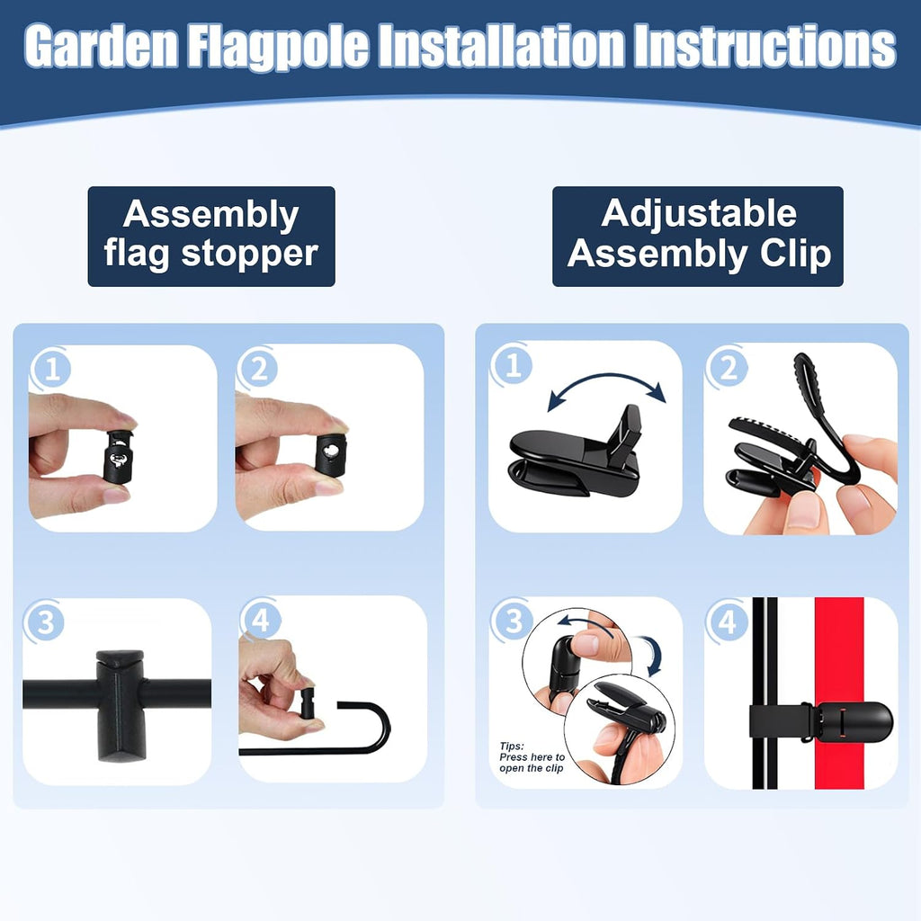 JRED Garden Flag Stand with American Garden Flags 12x18 Inch, Metal Yard Flag Holder Garden Flag Pole with Clips and