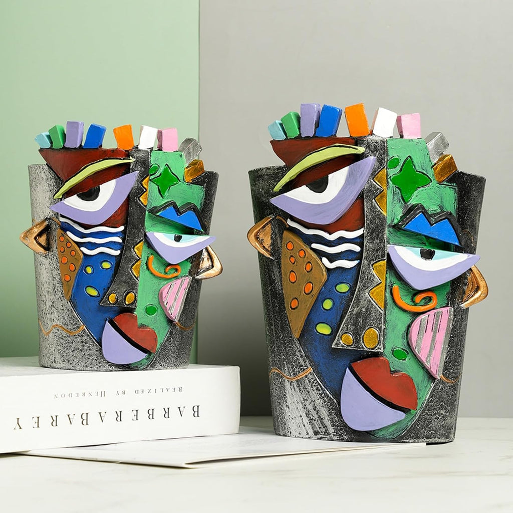 Picasso Face Planter Pots Abstract Art Colorful Flower Vase with Drainage Hole Unique Head Flower Pots for Home Balcony