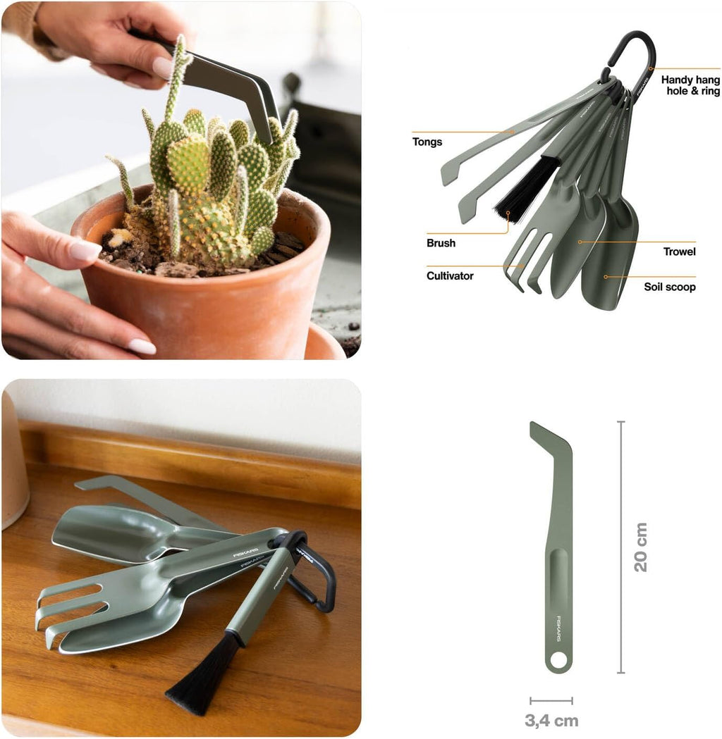 Fiskars Urban Plant Care Planting Tools Set, 5-Piece | All-in-One Kit for Indoor Plants, Space Saving Design, Stainless