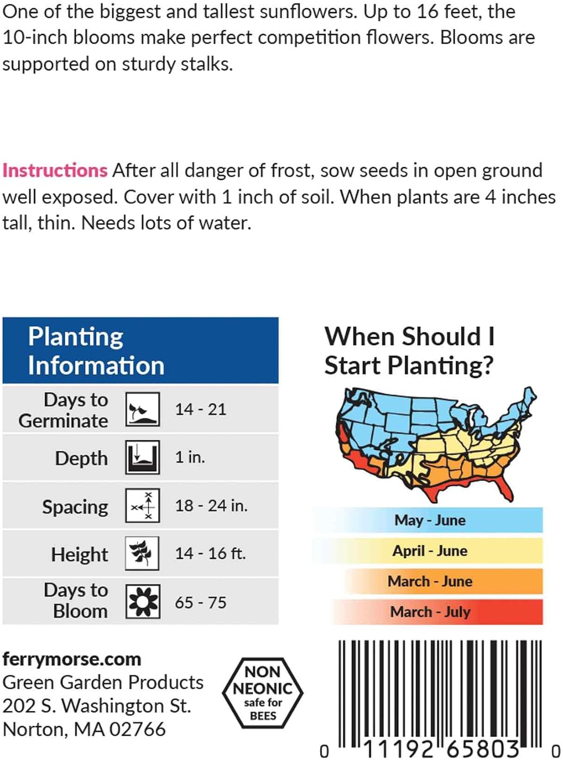 Ferry-Morse Online Edition Sunflower American Giant Hybrid Seed Multipack - 10 Pack