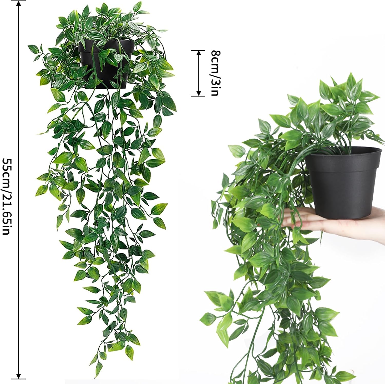 Whonline 3 Pack Artificial Hanging Plants Fake Plants with Pots for House Bedroom Wall Garden Decor
