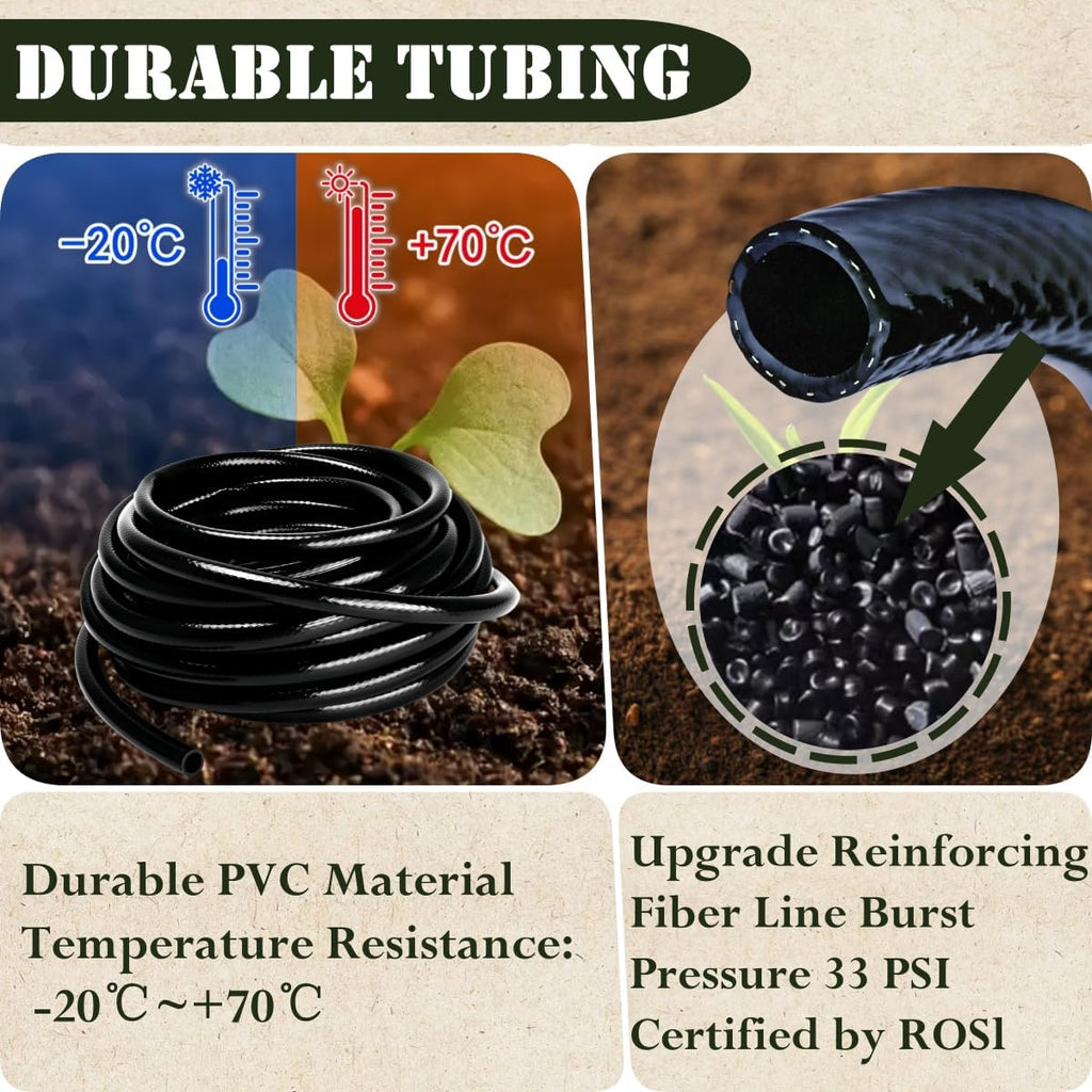 1/2in. Drip Irrigation Tubing - 50FT Drip Line Irrigation System Parts for Garden(Includes 1/2" Straight