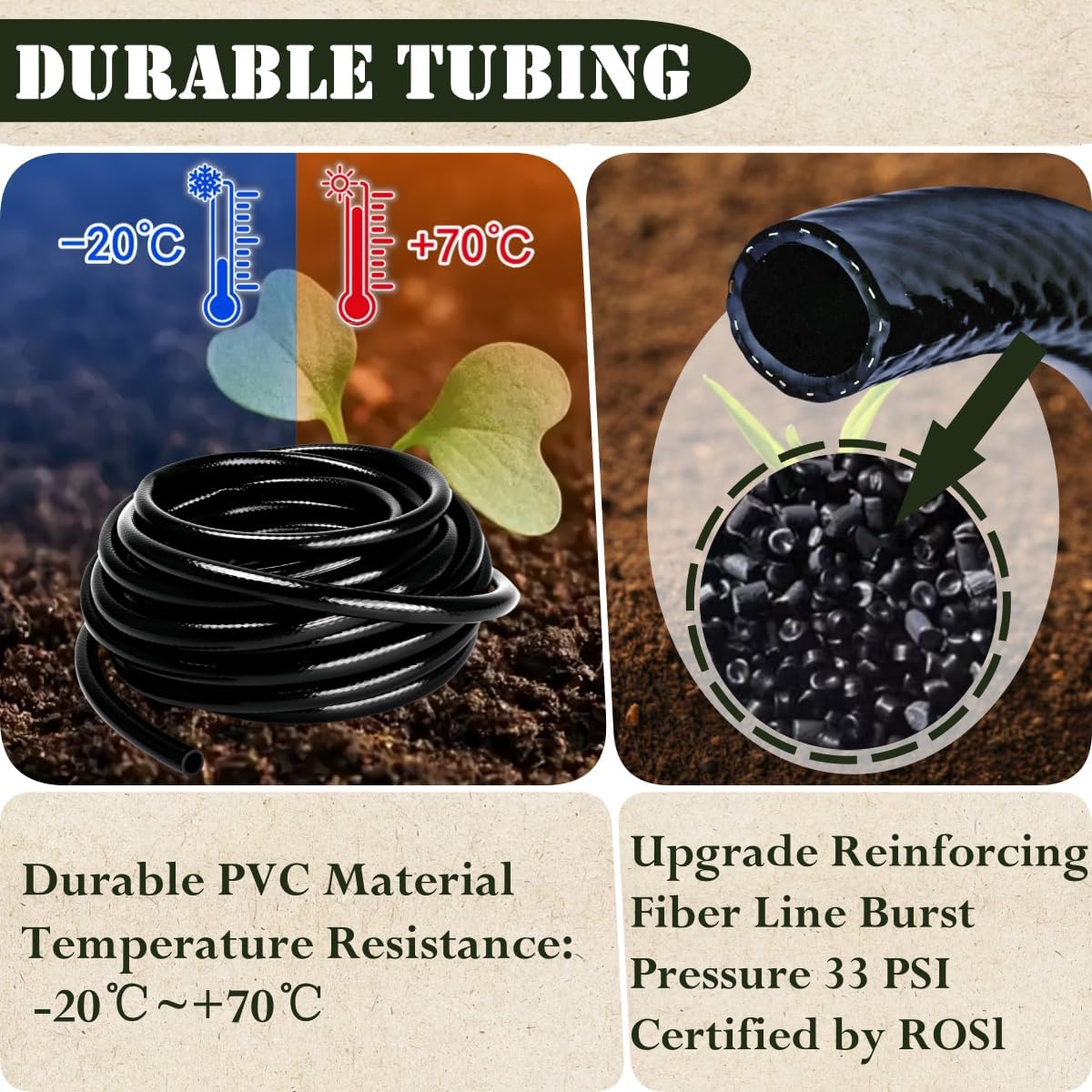 1/2in. Drip Irrigation Tubing - 50FT Drip Line Irrigation System Parts for Garden(Includes 1/2" Straight