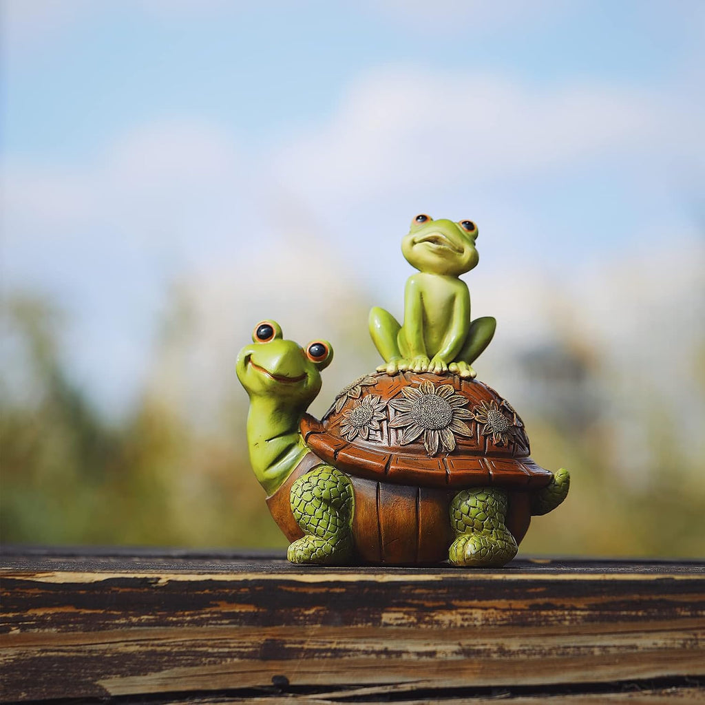 Resin Frog and Tortoise Garden Statue, Green Frog Tortoise Figure for Outdoor Decor Yard and Garden Decoration Resin