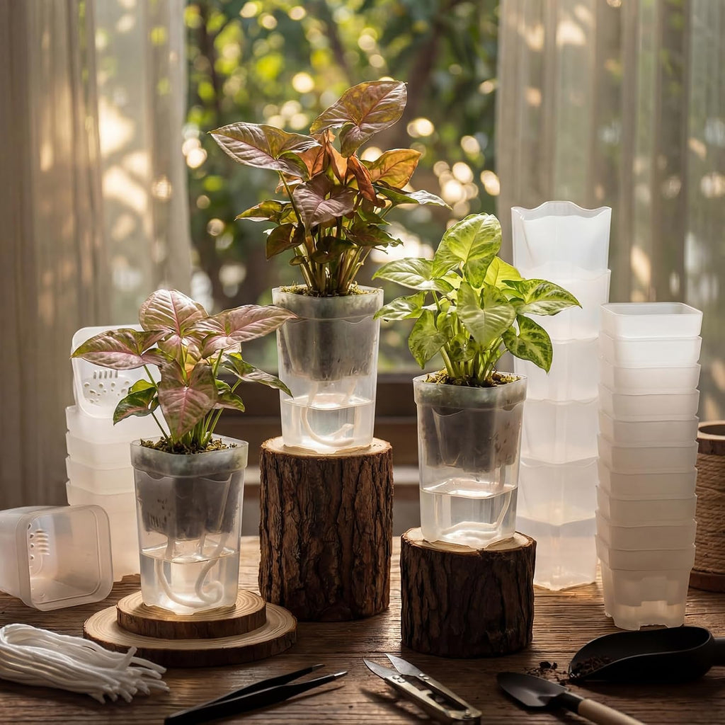 LemonRoad 20 Pack 2.5" Small Self Watering Pots for Indoor Plants | with 20 Plant Label, Mini Clear Plastic Planters