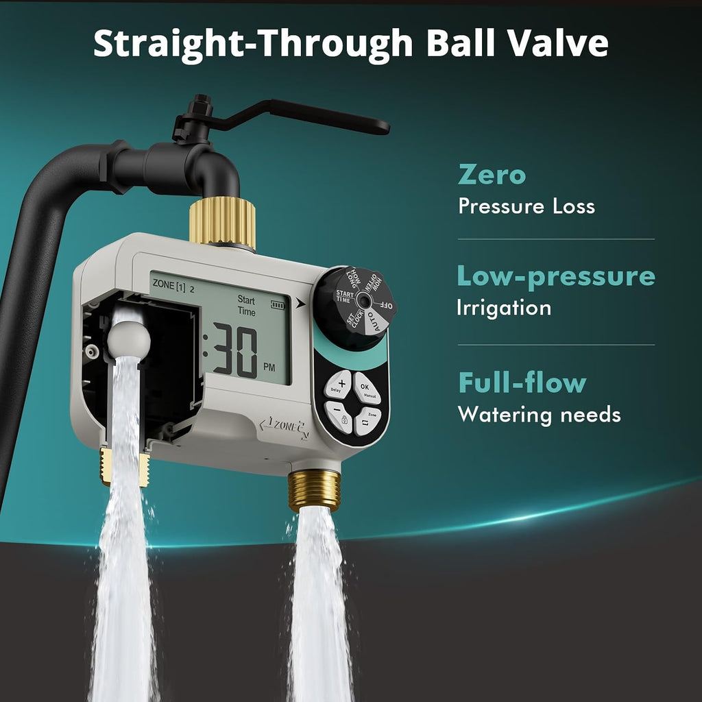 QUOBAS Zero Pressure Water Timer, Brass Sprinkler Timer for Garden Hose | Programmable Hose Timer with Child Lock