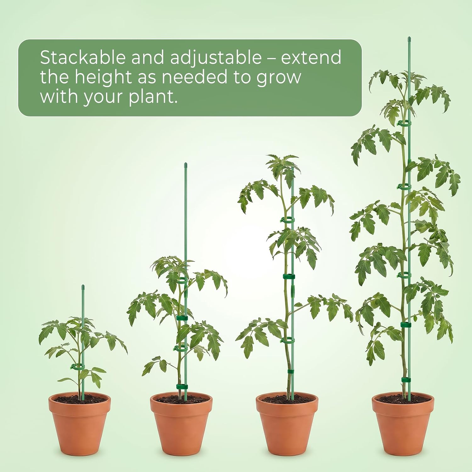 30 Pcs Plant Support Stakes Height Adjustable (17.7, Inches) | Garden Single Stem Plant Stake with 60 Pcs Plant Clips
