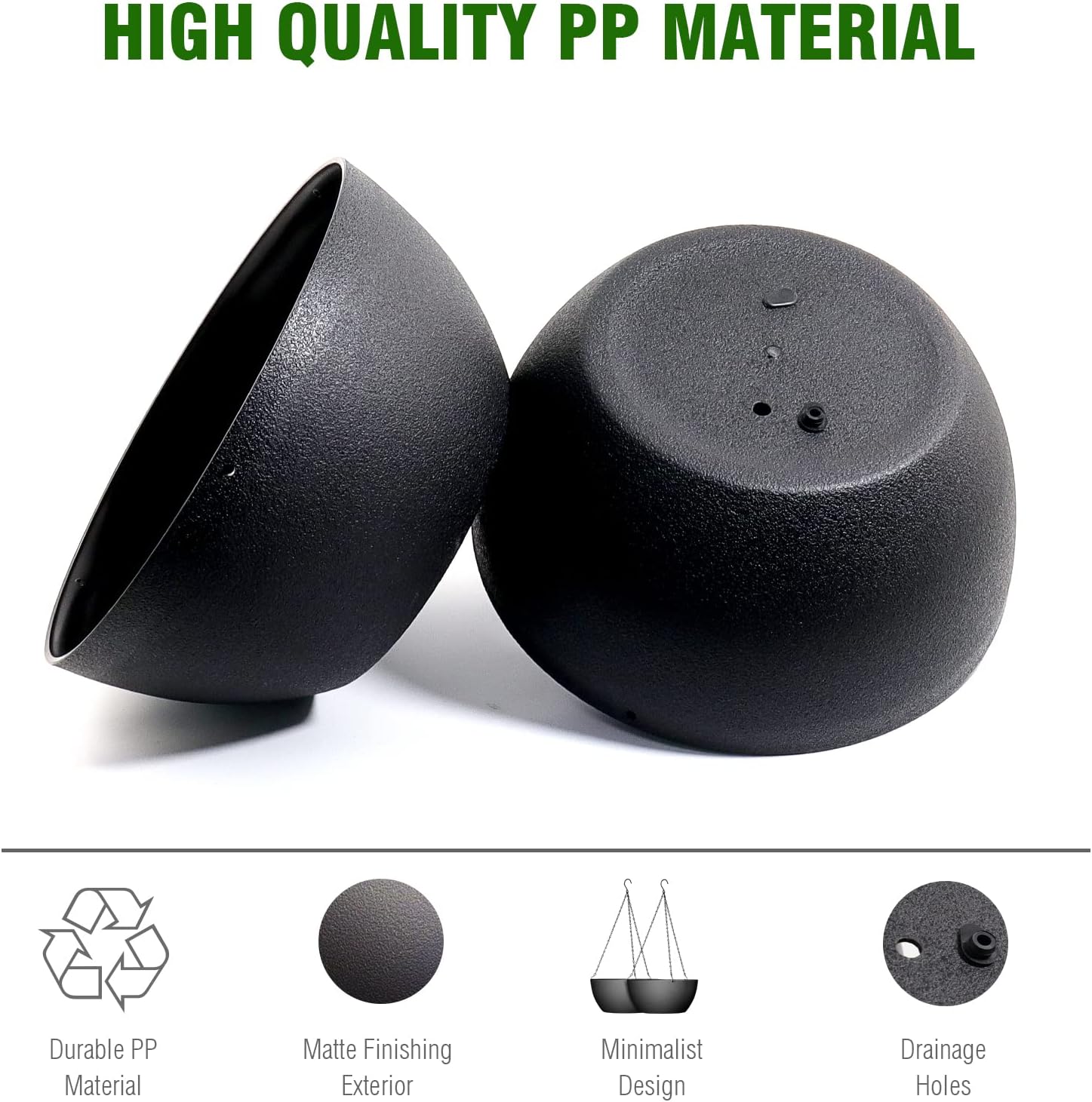 WSMKSZ 13 inch Large Hanging Planters Plant Pots for Outdoor Indoor Plants with Drainage Holes and Chain, 2 Pack Round