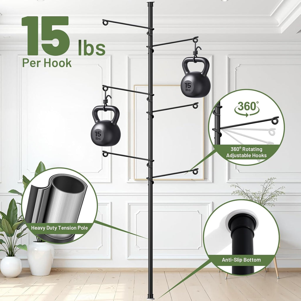 Tension Rod Plant Stand, Plant Poles for Hanging Plants Indoor, Metal Floor to Ceiling Hanging Plants Stand, Tension
