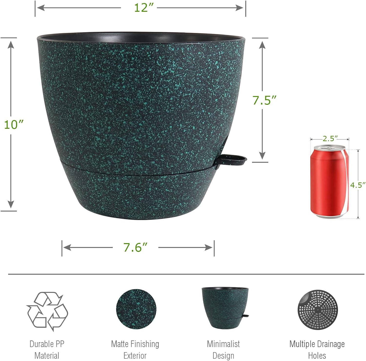 UOUZ 12 inch Large Self Watering Pots, Plastic Planters with 60oZ Removable Deep Reservoir and Multi Mesh Drainage