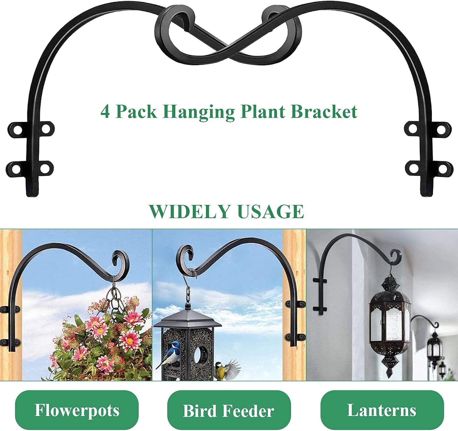 4 Pack Heavy Duty Plant Hanger Bracket, 12Inch Hanging Brackets for Plants Outdoor and Indoor, 80lbs Holding Capacity