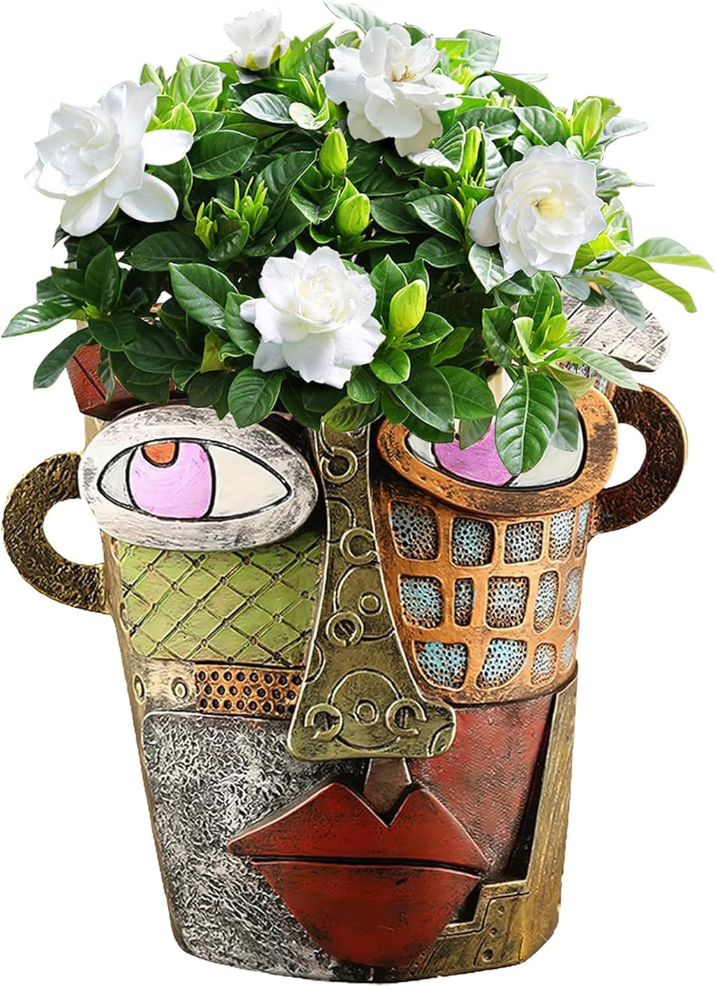 Brutalist Abstract Face Planter, Unique Head Flower Pot Home Garden Decor | Resin Material; for Indoor & Outdoor