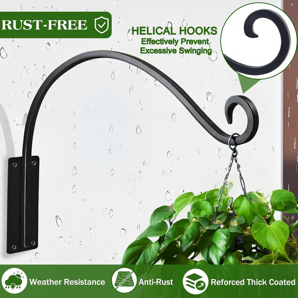 Heavy Duty 16 Inch Plant Hangers Bracket Outdoor 2 Pack Hanging Plant Hook | 60LBS Capacity, Rust-Proof Metal Wall