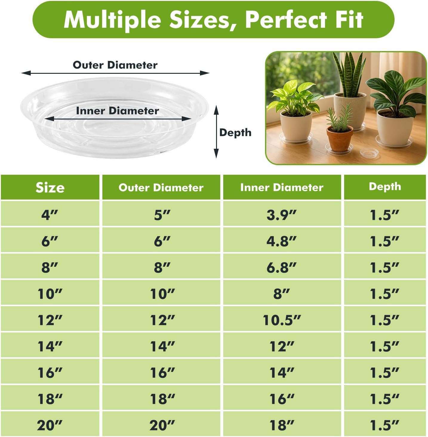 12 Packs 18 Inches Large Clear Plant Saucers for Indoor Outdoor Use Heavy Duty Plastic Plant Trays for Planter Bulk